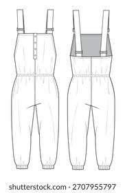 Kids Overalls technische flache Skizze Vektor Mockup-Vorlage.