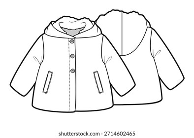 Kinder Overcoat flache Skizze Vektor Mockup Template technische Illustration.