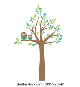 kids Owl tree wall  sticker vector