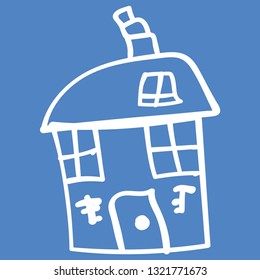 Kids painted houses in doodle style. Outlined and isolated on a colored background. Vector illustration
