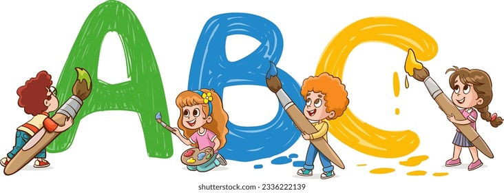 Kids painting and drawings on the wall alphabet vector