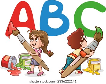 Kids painting and drawings on the wall alphabet vector