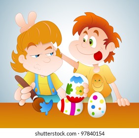 Kids Painting Easter Eggs