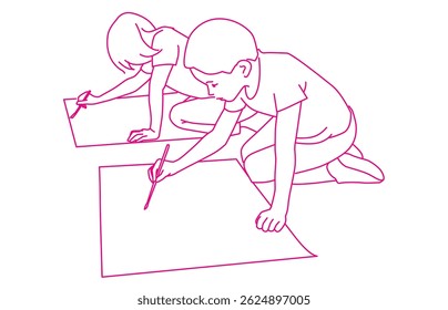 Kids painting on paper, sitting on floor