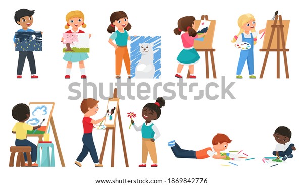 Kids Painting Vector Illustration Set Cartoon Stock Vector (Royalty ...