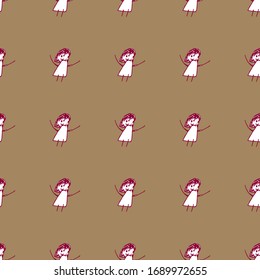 Pintura infantil. Patrón vectorial. Patrón de mamá. Pintura de caricaturas. Niña pequeña. Chica sonriente.Tarjeta de felicitación. Tarjeta de celebración. Tejido para niños. Diseño de bebé. Positivo y feliz.