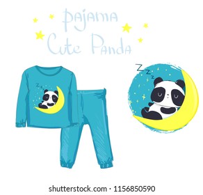 Kids Pajama, fashion baby clothing. Design Print Panda Bear