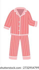 Vector de pijama para niños en estilo de dibujos animados planos. Conjunto de pijama rojo con patrón de rayas de Vertical. Acogedora ilustración de ropa de dormir aislada sobre fondo blanco. Elemento de suspensión