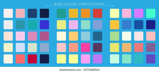 Kids palette. Trend color palette guide template. An example of a color palette. Forecast of the future color trend. Match color combinations. Vector graphics. Eps 10.