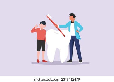 Kids, parents and doctor. Parenting in Healthcare concept. Colored flat vector illustration isolated. 