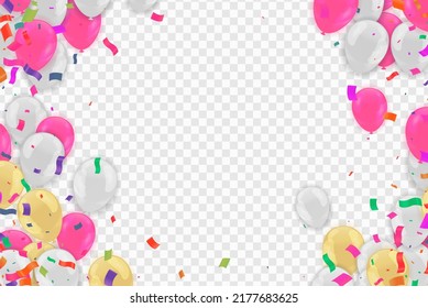 Kids party with balloons pink white and yellow on background