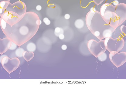 Kids party with balloons translucent pink on background