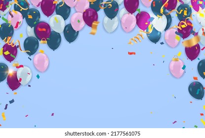 Kids party with balloons variety of colors on background