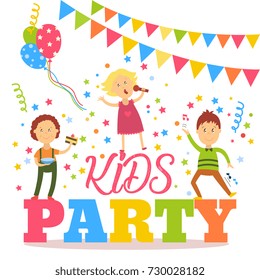 Kids Party Banner Poster Children Signing Stock Vector (Royalty Free ...