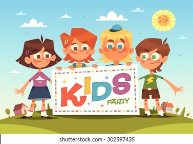 Kids party. Cartoon background. Vector illustration.
