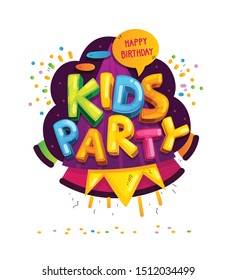 Kids party color inscription. Vector color illustration 