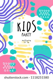 Kids Party, Colorful Template With Date Can Be Used For Placard, Invitation, Poster, Banner, Card, Flyer Vector Illustration