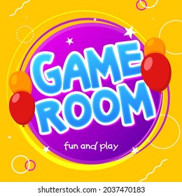 Kids party game room birthday logo background. Vector children design cartoon flyer poster