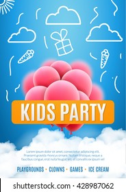 Kids party invitation design poster template. Kids fun celebration flyer.