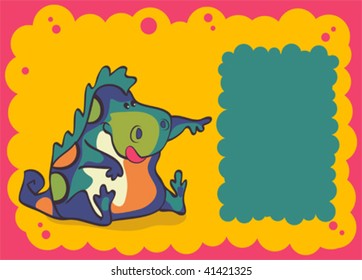 Kids party invitation with dinosaur cartoon figure