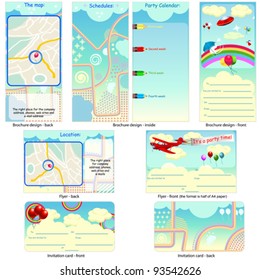 Kids party stationary - brochure design, flyer design and invitation card design in one package and fully editable.