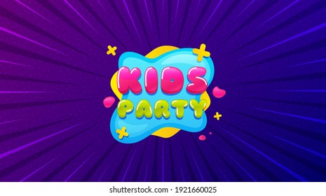 Kids Party Sticker. Purple Background With Offer Message. Fun Playing Zone Banner. Children Games Party Area Icon. Best Advertising Coupon Banner. Kids Party Badge Shape. Abstract Background. Vector