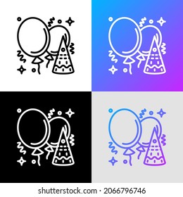Kids party thin line icon, baloons, confetti, decoration. Modern vector illustration.