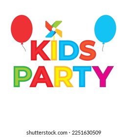 KIDS PARTY TYPOGRAPHY LOGO VECTOR TEMPLATE.kids toy shop, Joyful kids childcare logo template, Kids zone logo template, Online Toy shop logo design. School, party. party letter sign poster. 
