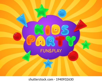 Kinder-Partyzone. Cartoon Design lustige Kinder Titel, Spiele Raum helle Farben Gelee-Label, süße Zucker lollipops Schild. Spielplatz-Logo. Vektorkonzept für Playground-Banner