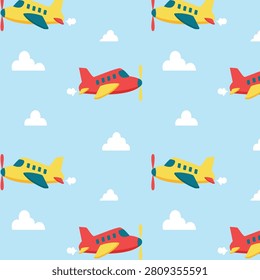 Kids pattern background with color planes, arrows and stars. Hand drawn children pattern doodle style. Babies background for kids wallpaper or kids room. Boys paper texture. Vector illustration. 
