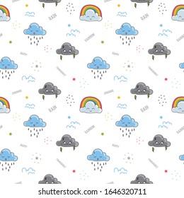 Kids pattern with cute clouds concept in the white backdrop. creative pattern with weather concept