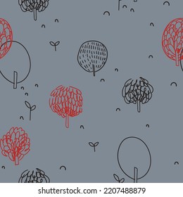 Patrón de niños con árboles de bosque dibujados a mano. Patrón sin fisuras para tela, papel, envoltura, ropa, textil, papel pintado. Ilustración del vector