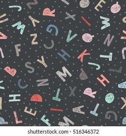 Kids pattern of letters in doodle style.