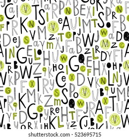 Patrón de letras para niños en estilo doodle. Alfabeto estilizado fondo transparente. 