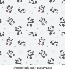 Kids pattern with panda's concept in the white backdrop