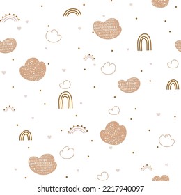 Patrón de niños con arco iris y nube. Patrón sin costura infantil para tela, papel, envoltura, ropa, textil, papel pintado. Ilustración del vector