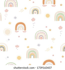 Kids pattern with rainbow. Vector seamless background