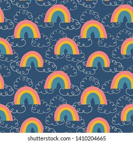 Kids pattern Rainbows and clouds seamless vector background