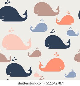 Kids pattern. Seamles vector pattern. Vector background with whales. Sea pattern.