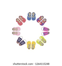 Kids pattern with shoes on white background