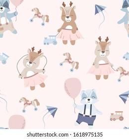 Kids patterns, cute animals, seamless pattern for nursery