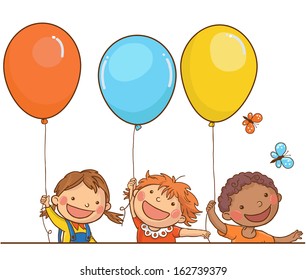 Kids peeping behind placard. Birthday. Back to School isolated objects on white background. Great illustration for a school books, birthday card, magazines, advertising and more. VECTOR.