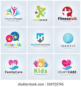 Kids And People Logo Collection Set.