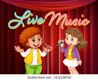 Kids performing singing on stage illustration