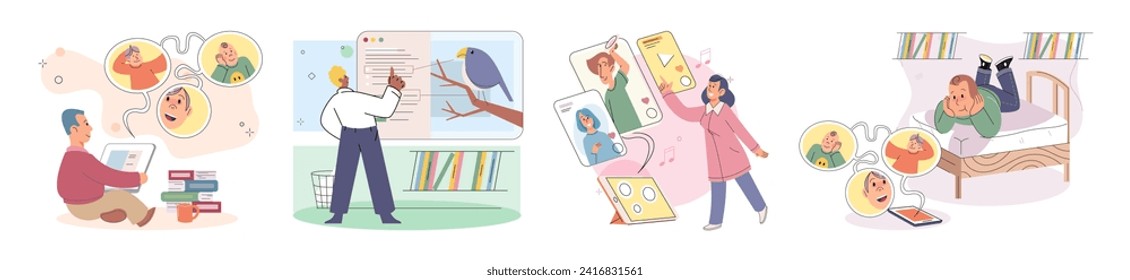 Kids with phone. Vector illustration. Kids are growing up in digital world, surrounded by technology and devices The integration technology and education empowers kids to study effectively Kids