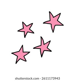 Kids pink stars in doodle style. Illustration of doodle stars, perfect for adding playful touch to Valentines Day designs. Ideal doodle stars for decorations, childrens art projects celebrating love