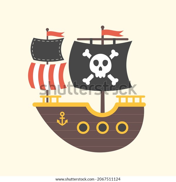 Kids Pirate Ship Boat Black Sails Stock Vector (Royalty Free ...