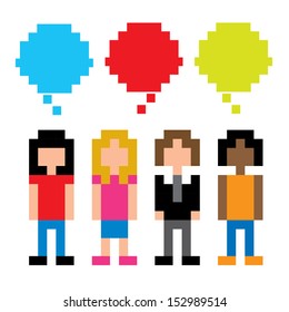 kids pixel over white background vector illustration
