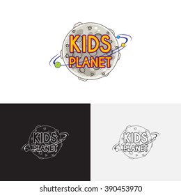 Kids planet playground logo. Creative vector template of design symbol of children place.