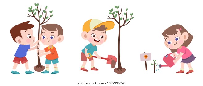 kids planting tree vector illustration isolated